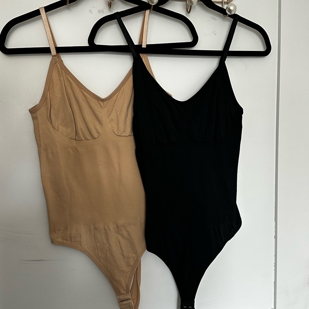Elegant Black and Tan Bodysuit Set